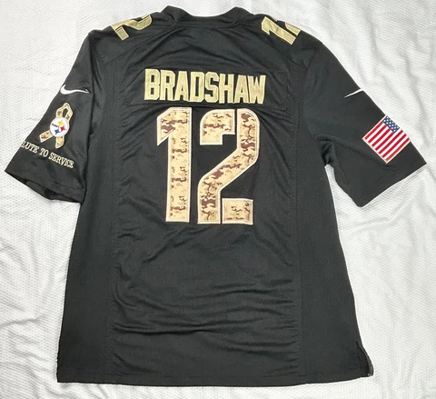 Terry Bradshaw Pittsburgh Steelers Salute to Service Camo Nike Jersey, Sz XL Cover