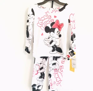 NWT Girl's Disney Minnie Mouse 2 Piece Pajama Set White Black Red Size 4 - Picture 1 of 5