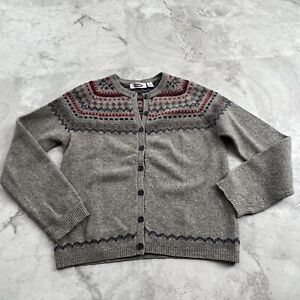 Old Navy Fair Isle 100% Lambswool Grey Knit Button Down Cardigan Sweater Medium