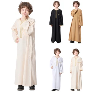 Muslim Kids Boys Thobe Kaftan Dishdasha Thoub Abaya Islamic Robe Arab Clothing - Picture 1 of 64