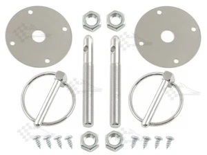 Chrome Bonnet Pin Kit / Hood & Deck Pins - With Heavy Duty 1/4" Torsion Clips - Picture 1 of 1