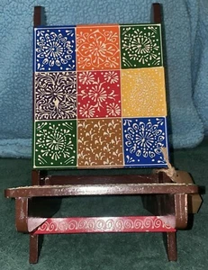 Original wood multi color rajasthani print folding chair from india - Picture 1 of 5