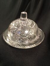 Antique 1907 Child's Butter Dish Buzz Star Whirligig Clear 3 1/2"
