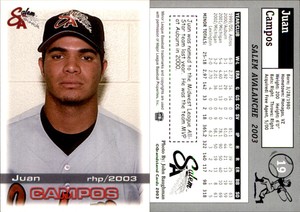 Juan Campos 2003 Grandstand Salem Avalanche #3 Card *AutographDen*