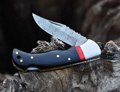 KNIFE FORT Damascus handmade back lock Folding pocket knife camping Hunting Knife Pouch