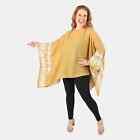 Tamsy Yellow Polyester Boat Neck Embroidered Sleeve Kaftan One Size Fits Most