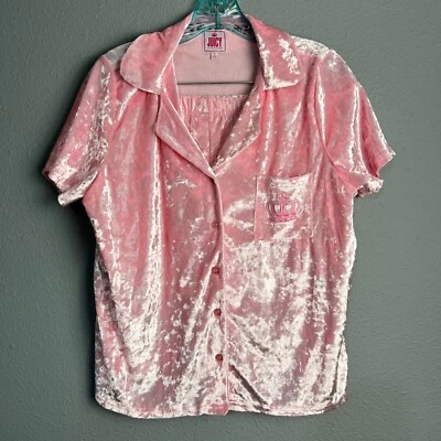 Juicy Couture Luxe Pajama Set Velvet Sleepwear Top & Shorts Pink Crown Logo Sz L - Image 1 of 4