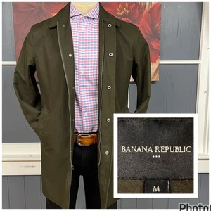 Banana Republic Mac Jacket Coat Olive Green Full Zip Snap Mens Medium Topcoat - Picture 1 of 13