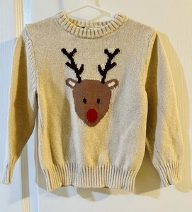 Little Boys Christmas Sweater Size 4T Beige Brown Long Sleeve - Picture 1 of 3
