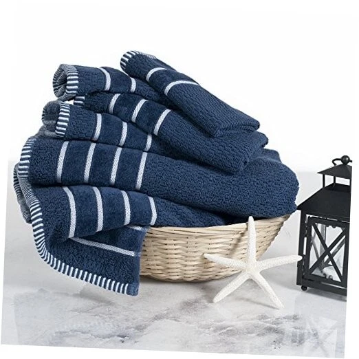 Lavish Home 100 Cotton Rice Weave 6 Piece Towel Set - Navy