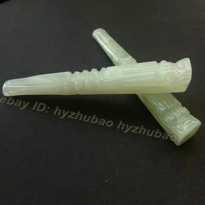 Pipa filtrada de cigarrillos con soporte para cigarrillos tallado gemas de jade natural retro de China - Imagen 1 de 8