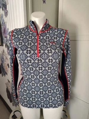 100% Merino Wool Kari Traa Rose Half Zip Sz XL Fits 10-12 Blue White Red Luxury - Image 1 of 4
