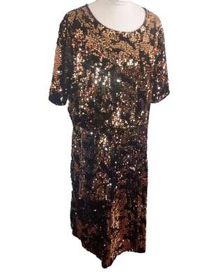 INC Gold Sequined Short Sleeved Party Dress Glitterati Size 3x  NEW RUNS SMALL - Image 1 of 4