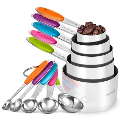 Measuring Cups and Spoons Set: 18/8 Stainless Steel 10 Pieces Stacking Kitche... - Image 1 of 4
