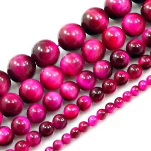 Gemstone Hot Pink Natural Tiger eye Round Loose Beads 15" strand 4 6mm 8 10mm 12 - Picture 1 of 18