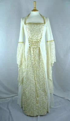 Ready Made Ivory and Gold Medieval Wedding Dress, Renaissance Gown size 16 to 18 - Image 1 of 4