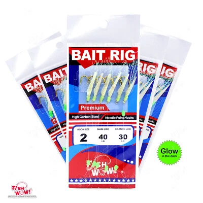 5pks Size 2 Premium Glow Sabiki Bait Rig w/ Fish skin Piscatore Lure 6 Gold hook - Image 1 of 3