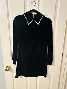 Zara Velvet Rhinestone Collared Mini Dress Black Long Sleeve Sz XS - Picture 1 of 3