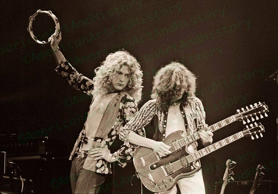 Robert Plant Jimmy Page on Stage Led Zeppelin 1975 US Tour Photo Print Poster - Image 1 of 1