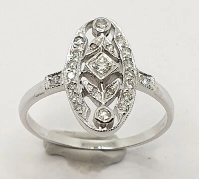 9ct Gold Diamond Antique Style Oval Shape 0.20ct White Gold 375 Size L, M, N, O - Image 1 of 4