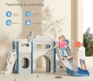 7in1 Kids Slide Playset Toddler Climber w/ Basketball Hoop,Out/Indoor Playground - Picture 1 of 13