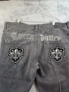 Raw Blue Jeans Mens 43x25 Black Baggie Hip Hop Ascendance Skatboard Embroidered - Picture 1 of 8