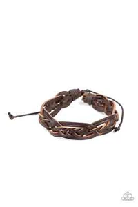Bracciale Paparazzi "Too Close To HOMESPUN" Rustico Pelle Marrone Intrecciato Pull-Tie - Foto 1 di 2