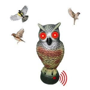1X Realistic Owl Decoy Rotating Head Outdoor Garden Repellent Bird Scare W/Sound - Picture 1 of 8