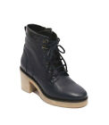 Cristina Elle 96311A Navy Leather Zip Lace Ankle Heel Boots 37 / Us 7