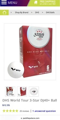 DHS DJ40+ WTT ITTF Table Tennis and Ping Pong Balls - Seam, Free Ship (6 Pcs.)