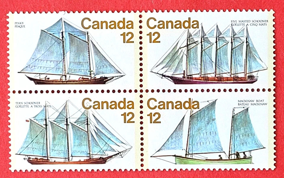 Canada Stamp #747a (744-747) "Sailing Vessels" Se-tenant BLK4 MNH 1977 - Image 1 of 1