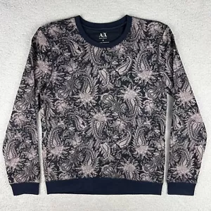 Armani Exchange Sweater Mens Small S Navy Blue Paisley All Over Print Crewneck ! - Picture 1 of 8