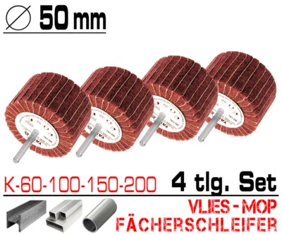 YATO 4 tlg Schleifmop Vlies Mop Lamellen Walze Fächer Schleifer Set Ø 50mm K60 - K200