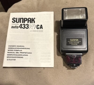 SUNPAK Auto 433 AF Thyristor Flash for Canon Cameras w/ Owners Manual * Tested - Image 1 of 4