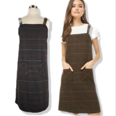 Vestido tipo jersey vintage Y2K Dark Academia mezcla de lana marrón a cuadros M Foto 1 de 4