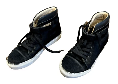 WHISTLES High Top Black Fur Leather Lace Up Strap Trainers - UK 5 - Image 1 of 4