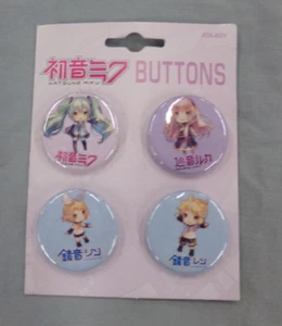 Set of 4 Hatsune Miku Metal Pinback Buttons by ATA-BOY ~ NEW on Card - Picture 1 of 3