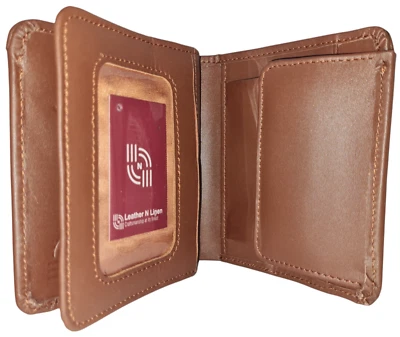 Men's Premium Cow Grain Leather Tri Fold Handmade Wallet, Color: Brown, GW103 - Image 1 of 4