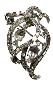 VTG Clear Rhinestone Coro Pin Brooch 2”L —1” W ALL Baguette And Rounds- STUNNING - Picture 1 of 10