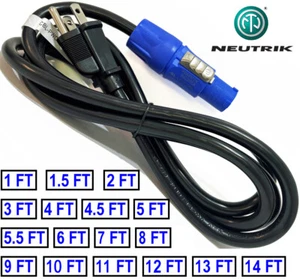 NEUTRIK POWER CORD 3Prong NEMA 5-15P to NEUTRIK PowerCON NAC3FCA 16AWG UL 1-30ft - Picture 1 of 5