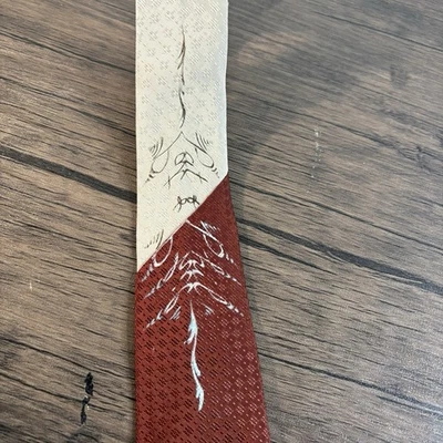 "Corbata vintage de extremo cuadrado crema granate/óxido 53,5"" de largo/2"" punto más ancho" Foto 1 de 3