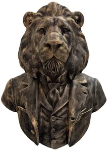 Hand Painted Vintage Gold Lion In Suit 8” Wall Art 3d Sculpture Home Decor - Picture 1 of 8