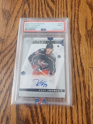 22-23 Upper Deck SP Authentic Kent Johnson Rookie Future Watch Auto /999 PSA 9 - Image 1 of 4