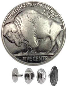 Snaps in Decorative Buffalo Nickel 5 Sets Included Premium Line 24 Leather Sn... - Picture 1 of 4