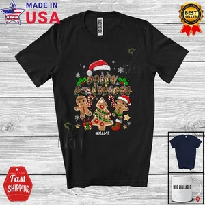 Individueller Name Frohe Weihnachten; schöne ASL Gebärdensprache taube Lebkuchen T-Shirt - Bild 1 von 7