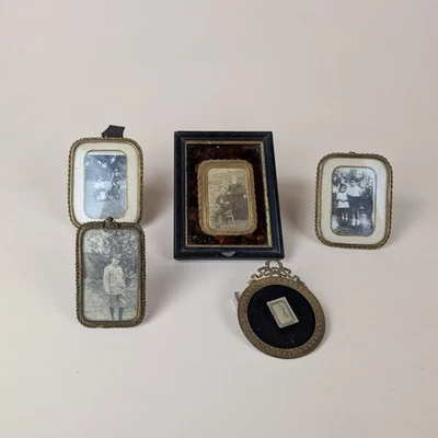 Lot 5 Cadres Photo Anciens Napoléon III Poirier Noirci Laiton & Écaille XIXe - Photo 1/4