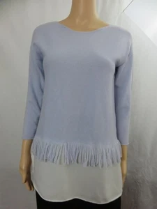 NEW Tyler Boe Cashmere Blue Bell Fringe Sweater 3/4 Sleeve Twofer SZ XS NWT $224 - Picture 1 of 7
