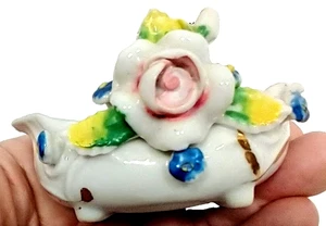 Porcelain Ceramic Occupied Japan Flower Basket Hand Painted Vintage Ring Holder - Picture 1 of 8