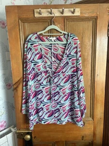 Size 14 Vintage Next Multicoloured Funky Beach Cover Up Top Summer Holiday VGC - Picture 1 of 9