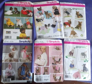 Lot Of 6 Simplicity Craft SEW Patterns Dog Clothes Coats for extra small to Med - Picture 1 of 10